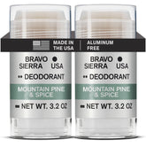Déodorant Bravo Sierra sans aluminium au parfum pin-montagne-épicé pour une fraîcheur durable.