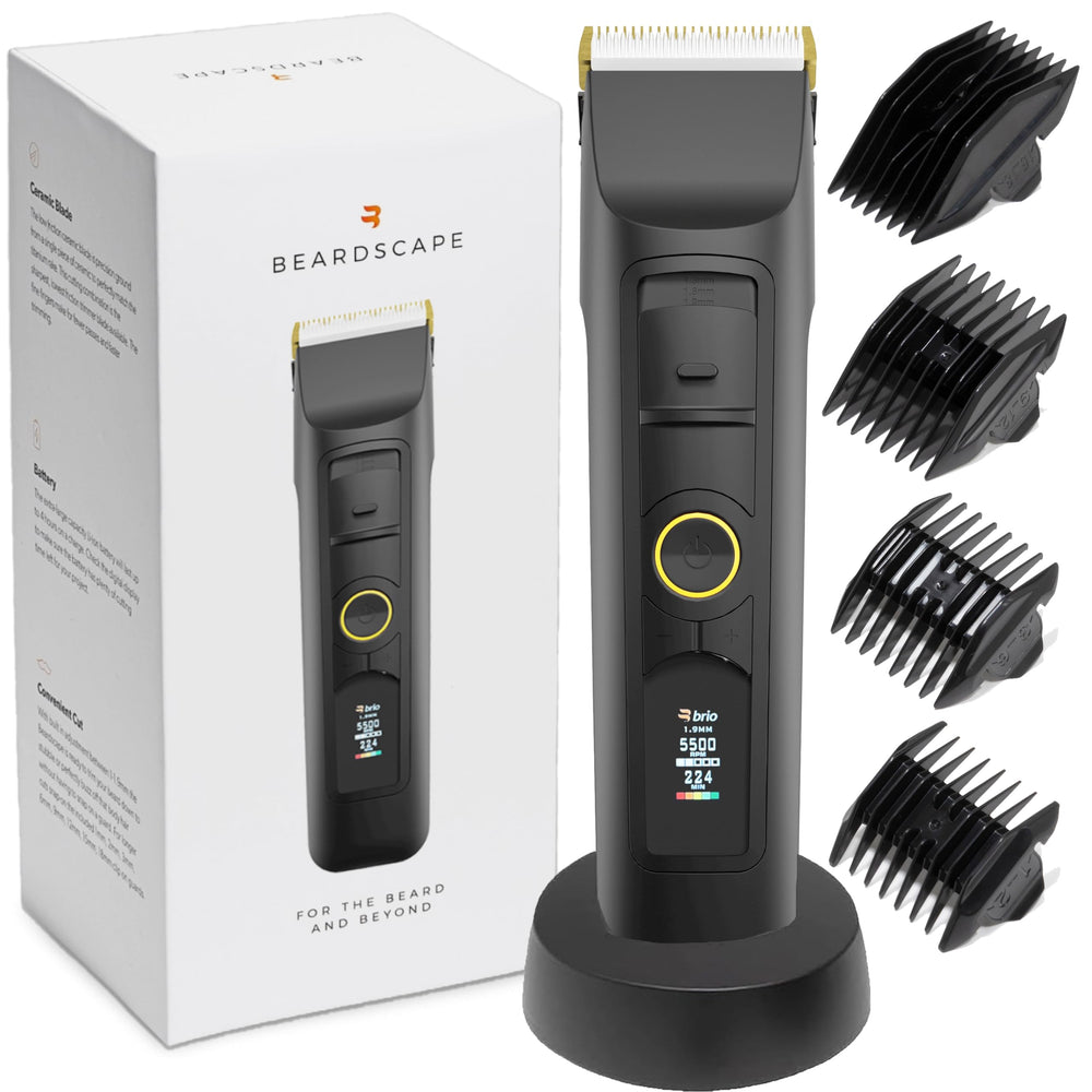 Brio Beardscape V2 — lame en céramique à faible friction pour une coupe nette et chaleur réduite.