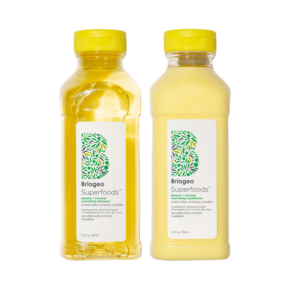 Briogeo Superfoods Banane + Coco, shampooing en bouteille, hydratation en profondeur.