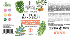Brittanie's Thyme étiquette ingrédients huile d'olive et coco: purification douce des mains