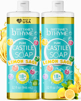 Brittanie's Thyme Savon Castile citron-sauge, bouteille prête pour usages quotidiens.