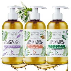 Brittanie’s Thyme Savon Castille pur, trio parfumé Romarin Lavande Encens, usage quotidien.