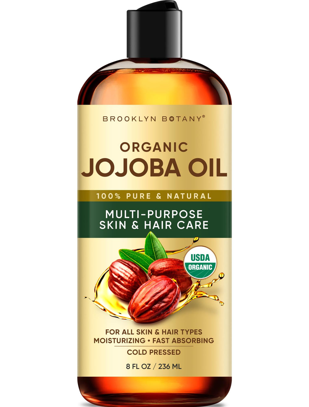 Brooklyn Botany huile de jojoba bio – flacon élégant, hydratation légère pour la peau.