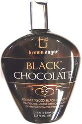 Brown Sugar Black Chocolate, bouteille bronzant noir 200x, couleur dorée et durable.