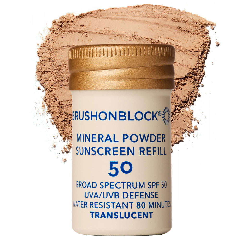 Brush On Block — Poudre minérale en remplissage pour protection solaire légère et naturelle.