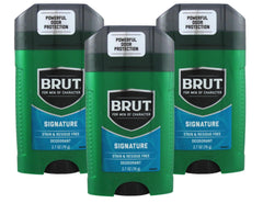 Brut 3-pack deodorant oval solid provides reliable protection during daily activities.