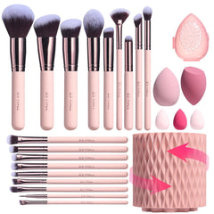 BS-MALL ensemble pinceaux maquillage visuel rose, application homogène.
