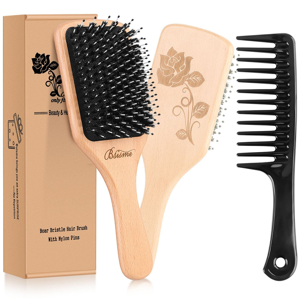 Bsisme brosse cheveux poils sanglier, démêlage en douceur et distribution d'huile naturelle.