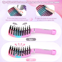 Brosse Bsisme incurvée massant le cuir chevelu pendant le coiffage.