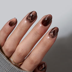 BTArtbox Ongles amande extra court œil de chat marron, kit pratique et élégant.