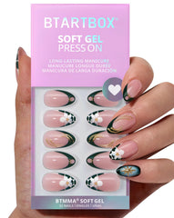 BTArtbox Green Romance kit: vue des ongles autocollants pour une manucure rapide et naturelle.