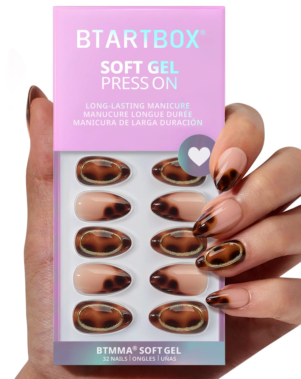 Ongles BTArtbox amande avec anneaux ambrés pour look rapide et élégant