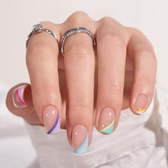 BTArtbox ongles autocollants courts gel doux, style manucure française pastel, rendu naturel et durable.