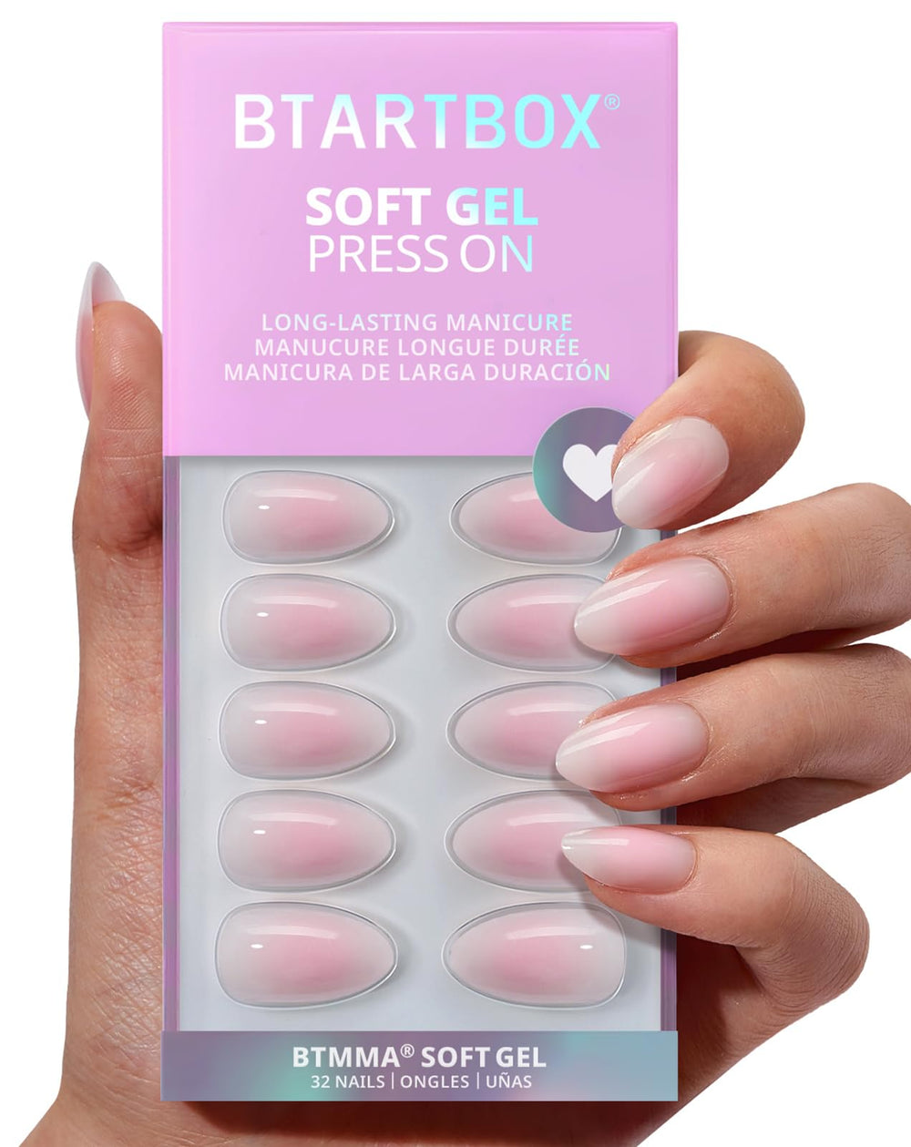 BTArtbox pink ombre almond press-on nails ready for quick glam