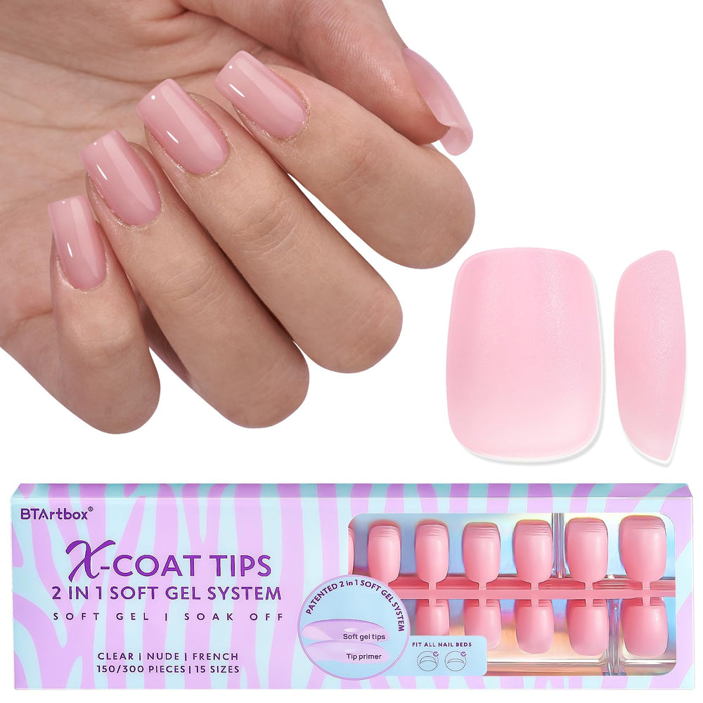 BTArtbox XCOATTIPS natural pink extra-short square nail tips for DIY nails