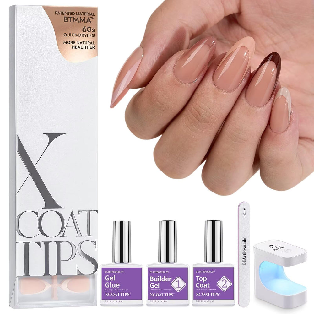 BTArtboxnails XCOATTIPS : ongles amandes avec effet manucure française pour usage quotidien