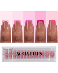 BTArtboxnails XCOATTIPS: ongles français rose clair, rendu naturel et prêt à poser.