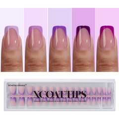 BTArtboxNails XCOATTIPS: pointe française violette courte carrée, allure élégante prête à porter