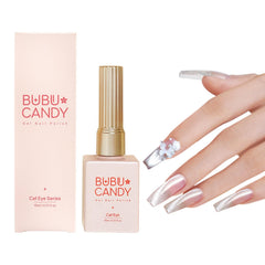 Vernis BUBU CANDY avec effet œil de chat argenté pour une manucure chic.
