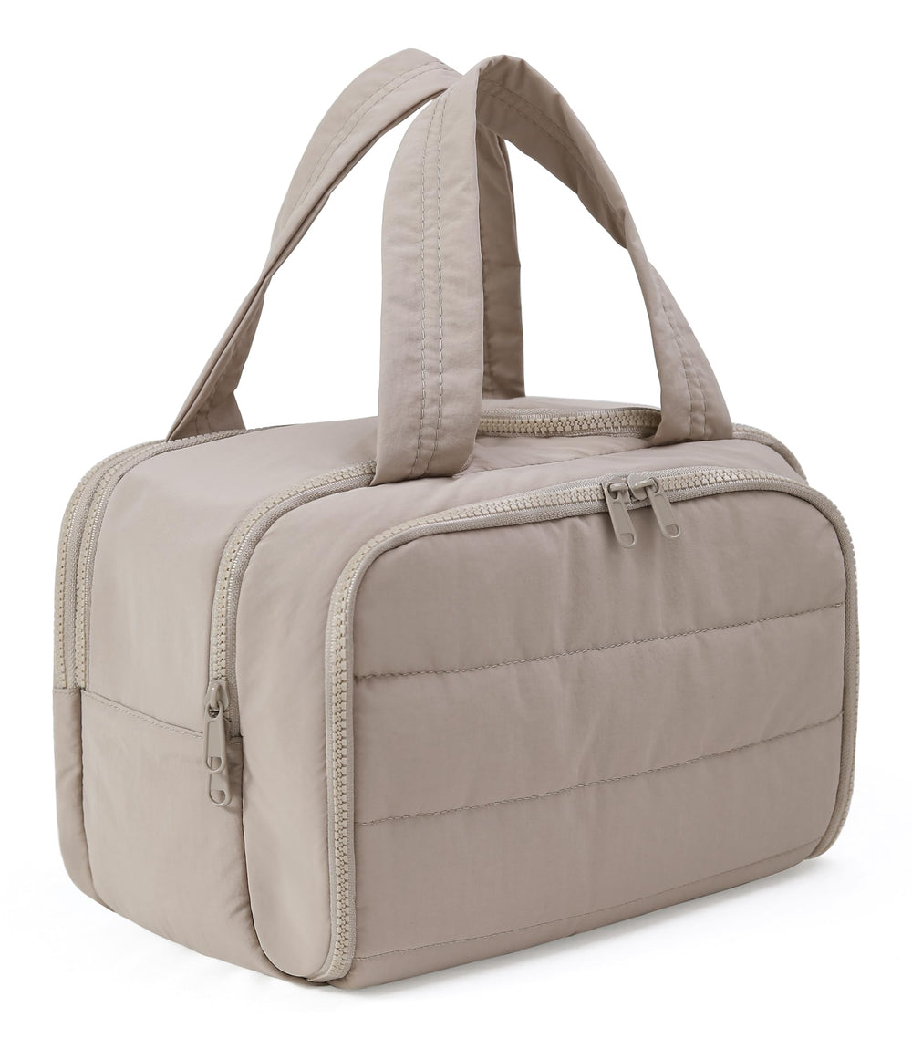 BUZFOWU Trousse voyage camel: ouverture large pour accéder rapidement à l'essentiel.