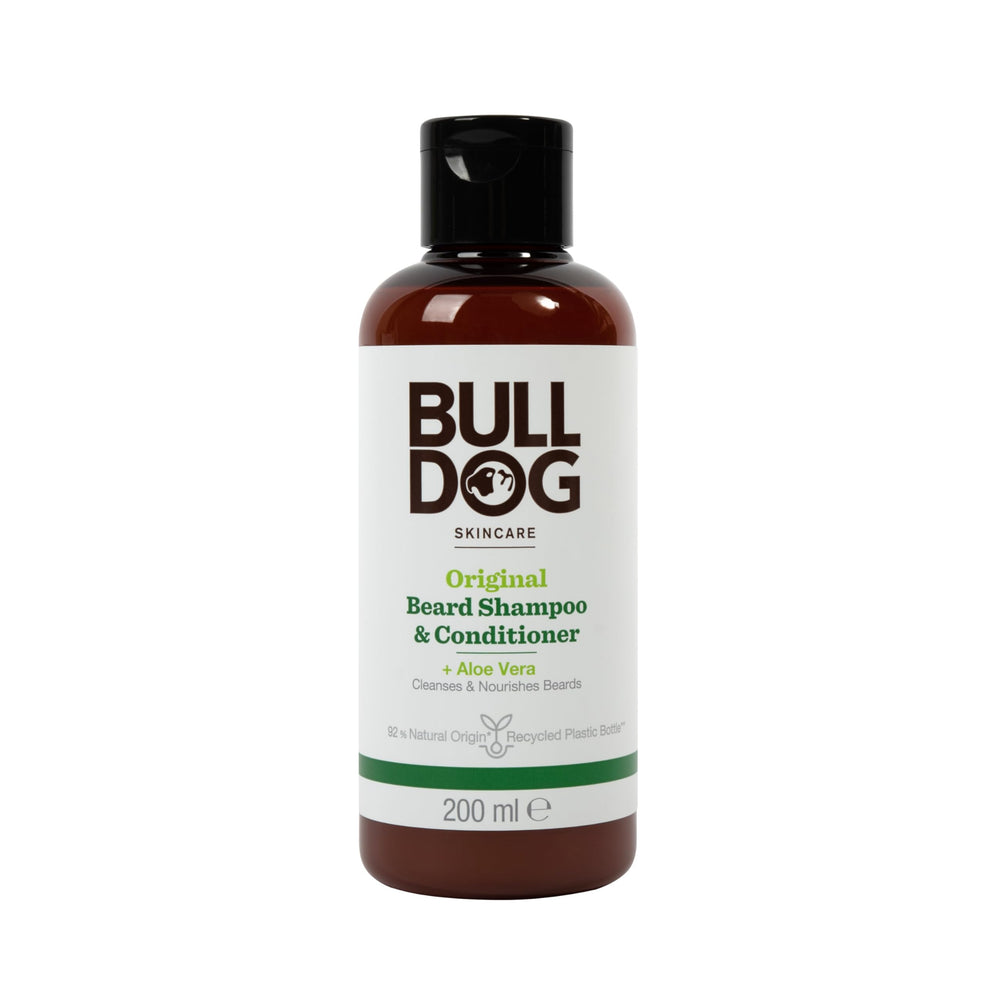 BULLDOG Shampoing-barbe 2 en 1, bouteille pratique pour barbe propre et hydratée.