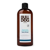 Bulldog gel douche corps: bouteille ambrée et fraîcheur menthe-eucalyptus.
