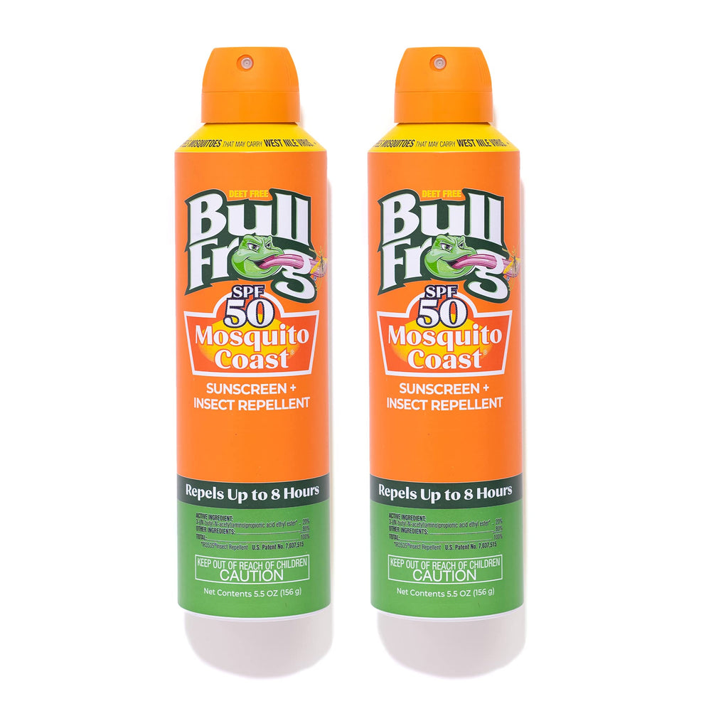 Bullfrog Mosquito Coast SPF50 en spray sur bouteille pour une protection rapide.