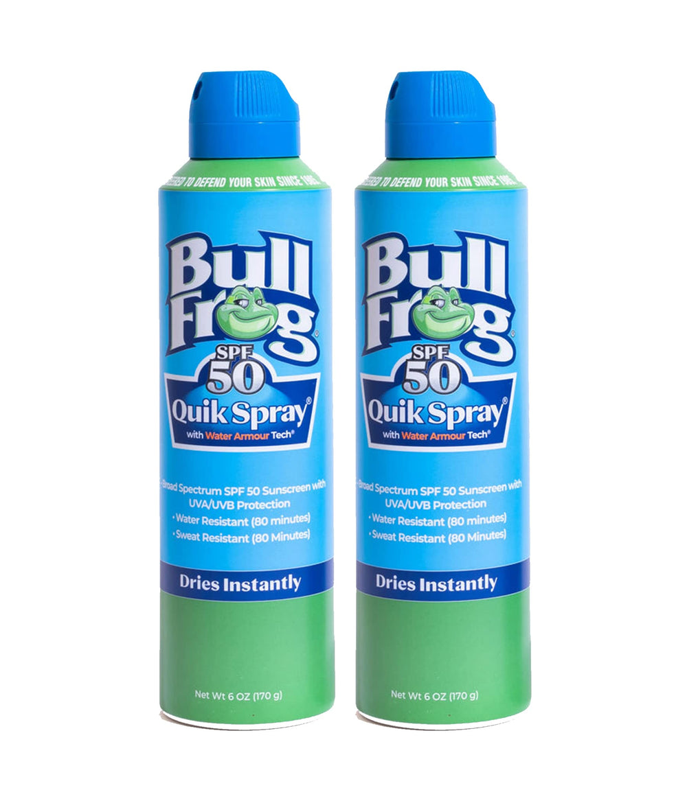 Bullfrog Quik Spray SPF50 – bouteille prête à une application rapide.