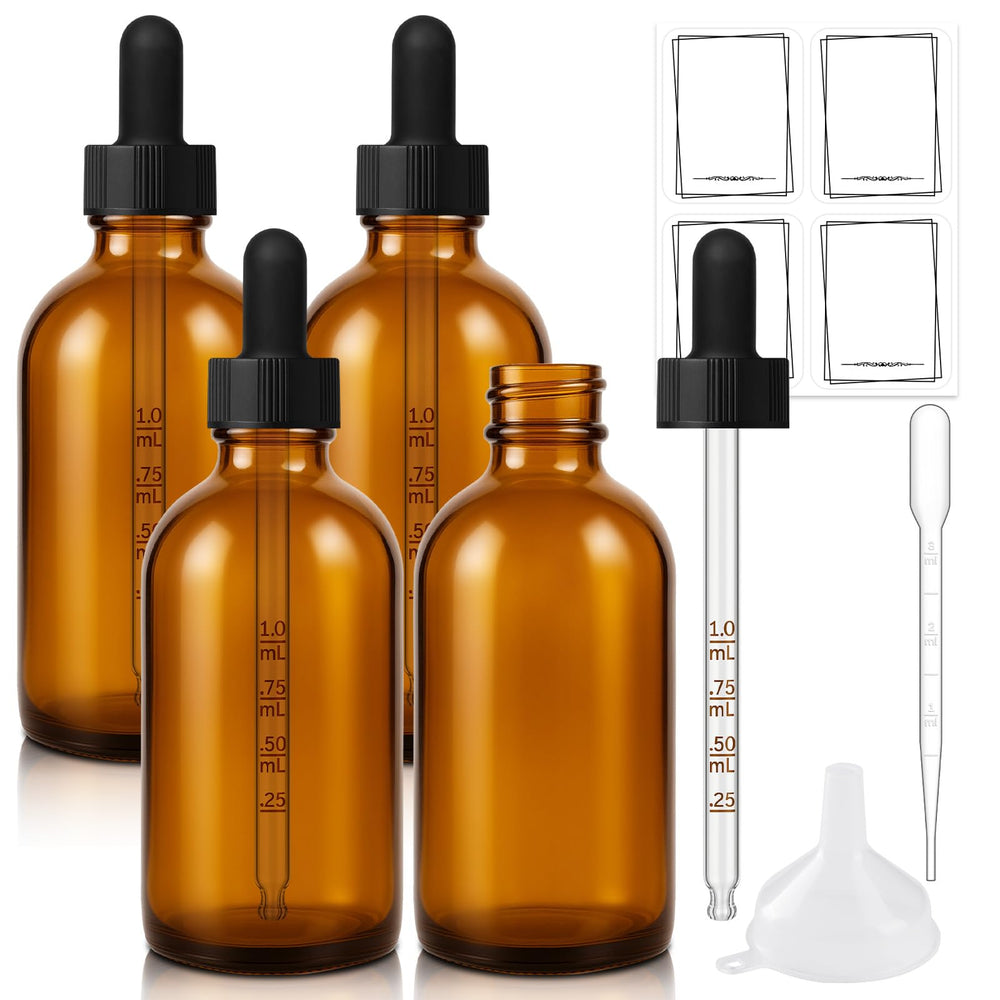 Bumobum bouteille compte-gouttes ambree 4oz ensemble, pratique pour huiles essentielles et teintures.