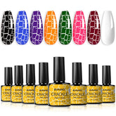 BURANO vernis gel craquelé ensemble 7 couleurs et blanc pour des motifs texturés uniques.