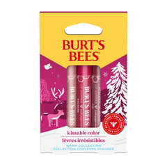 Baume Burt's Bees coffret couleurs chaudes sur lèvres, teinte naturelle et hydratante.