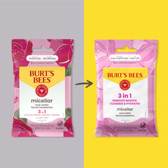 Lingettes micellaires Burt’s Bees eau de rose pour démaquillage rapide et nettoyage propre.