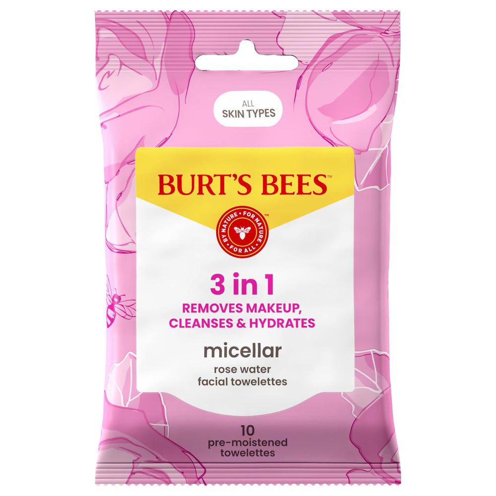 Lingettes Burt’s Bees micellaire eau-rose démaquillent et nettoient sans rinçage.