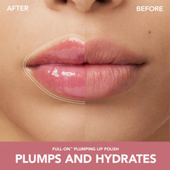 Gloss Buxom framboise-rose-or-dore, application lisse et teint uniforme.
