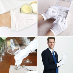 Gants coton blancs BWEISSTH utilisés pour inspection de bijoux et objets précieux.