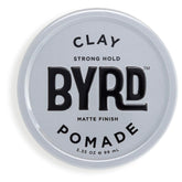 BYRD Hair Clay Pomade, bouteille et étiquette, tenue ferme possible