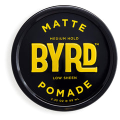 BYRD Hairdo Matte Pomade, pot d'emballage, coiffage rapide sans brillance.