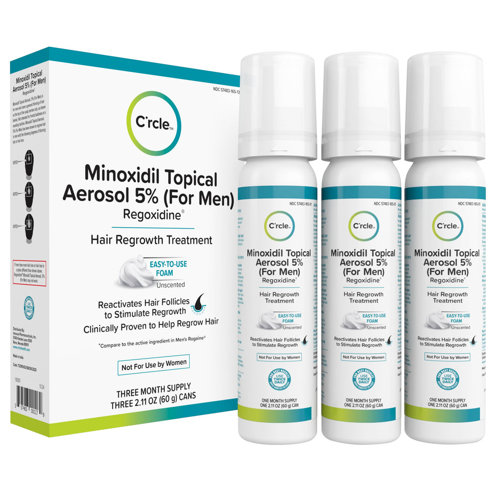 C’rcle Minoxidil Foam 5% – bouteille sans parfum, application nette et précise.