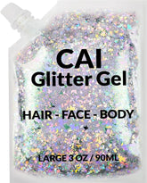 Gel paillettes visage CAI BEAUTY NYC avec lune et etoiles pour un éclat festif.