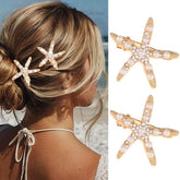 CAKURE Épingle étoile de mer dorée avec perles, idéale pour sublimer une coiffure au quotidien.