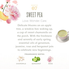 Caldrea Sweet Pea: glycerine-vegetale montrant origine naturelle et douceur.