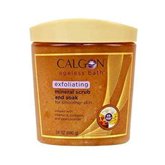 Calgon Ageless Bath gommage minéral : exfoliation qui rend la peau plus lisse.