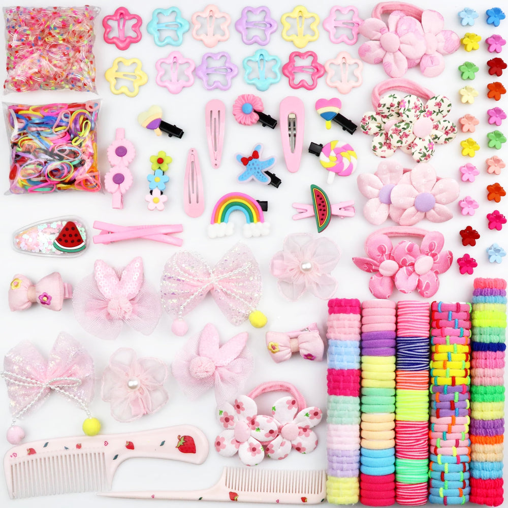 CAMBIODV ensemble-accessoires-cheveux-enfant-rose-fleurs, pour des coiffures faciles et colorées.