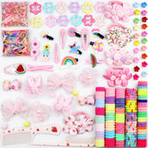 CAMBIODV ensemble-accessoires-cheveux-enfant-rose-fleurs, pour des coiffures faciles et colorées.