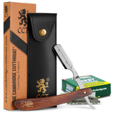 The Cambridge Cutthroat rasoir droit en bois Missanda et acier inox, précision durable.