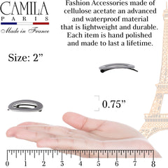 Camila Paris CP3368 barette grise-blanche vue dos, finition raffinée et sécuritaire.