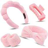 Canitor bandeau spa nœud rose, gardant les cheveux loin du visage pendant le soin.