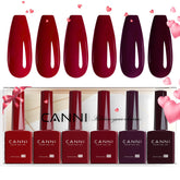 CANNI six-color gel set with dark red bottles for accurate color viewing.