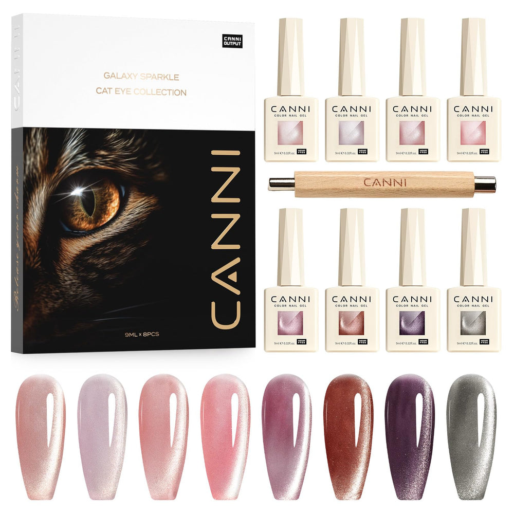 CANNI ensemble vernis gel œil-chat, 9 ml, huit teintes polyvalentes pour le look.