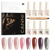 CANNI ensemble vernis gel œil-chat, 9 ml, huit teintes polyvalentes pour le look.